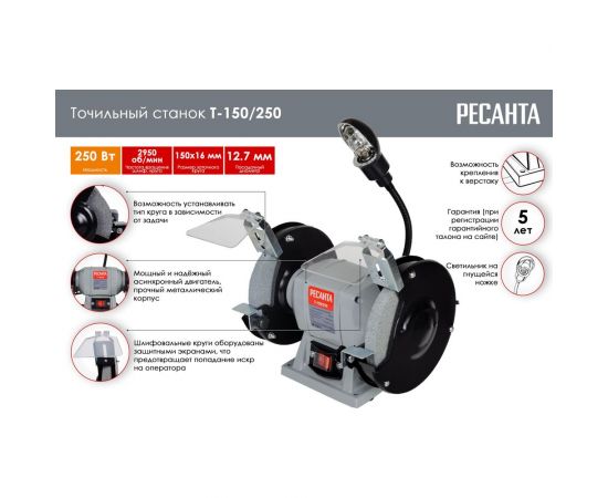 Точильный станок Ресанта Т-150/250 75/7/2 – изображение 2