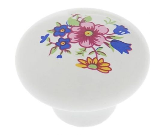 Ручка кнопка ТУНДРА FLOWER Ceramics 017, d=32, керамическая, белая 3609969 