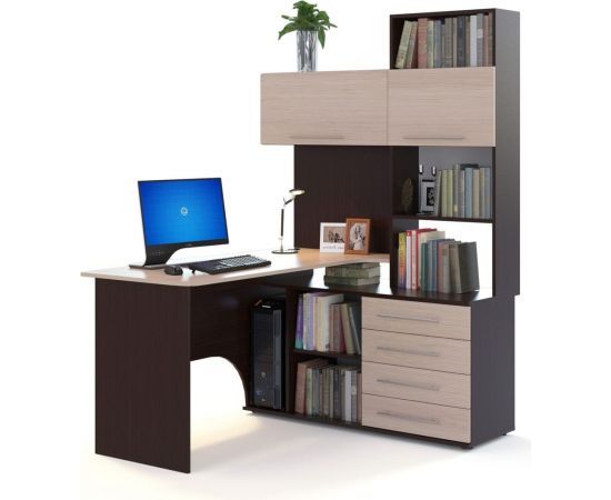 Компьютерный стол СОКОЛ правый венге/беленый дуб КСТ-14П КСТ14ПВ5б5 