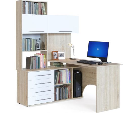 Компьютерный стол СОКОЛ левый дуб сонома/белый КСТ-14Л КСТ14ЛС5б6 