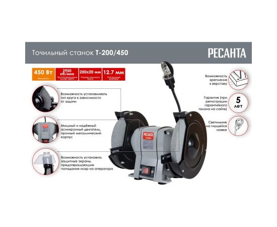 Точильный станок Ресанта Т-200/450 75/7/3 – изображение 2