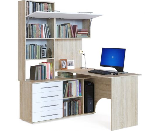 Компьютерный стол СОКОЛ левый дуб сонома/белый КСТ-14Л КСТ14ЛС5б6 – изображение 2