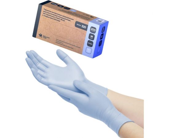 Нитриловые перчатки Brilliant Care, Dawn Blue, с покрытием Oatmeal, размер M, 200 шт. FG-TRAS-0006-M 