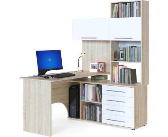 Компьютерный стол СОКОЛ правый дуб сонома/белый КСТ-14П КСТ14ПС5б6 