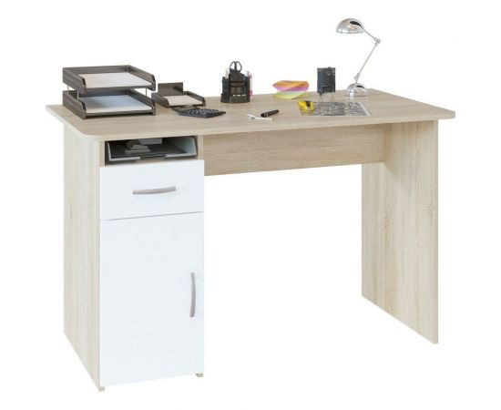 Письменный стол СОКОЛ с тумбой дуб сонома/белый СПм-03.1 СПм031С5б6 – изображение 2