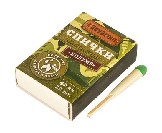 Спички BOYSCOUT Колумб 40 мм, 20 шт. не гаснут от ветра и влаги /40/20 61032 – изображение 2