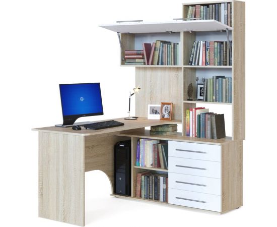 Компьютерный стол СОКОЛ правый дуб сонома/белый КСТ-14П КСТ14ПС5б6 – изображение 3