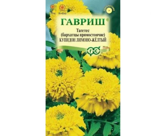 Семена ГАВРИШ Бархатцы прямостоячие Купидон, лимонно-желтый (20 см), Тагетес, 0,05 г 4601445 