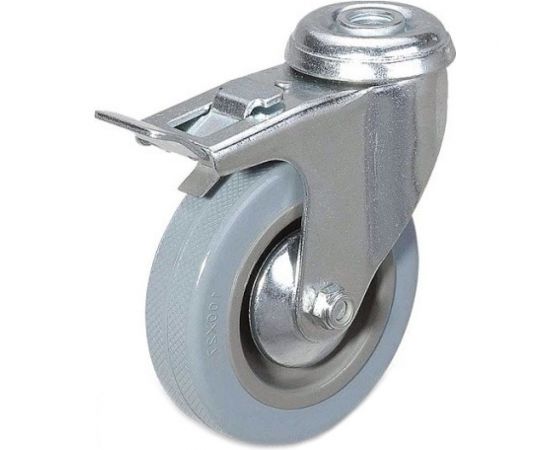 Аппаратное поворотное колесо Tech-Krep п/п обод, серая рез, подшип. скольжения, под болт М12, D100, с торм. - пакет 148512 