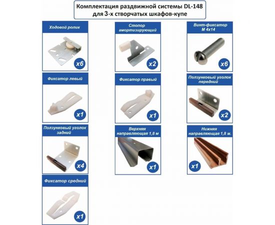 Раздвижная система для трехстворчатых шкафов-купе Левша DL148 У8-8313 – изображение 2