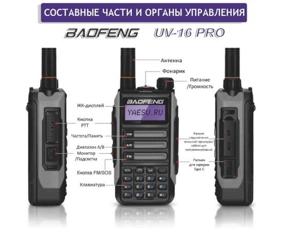 Рация Baofeng UV-16 PRO черный, 1800 мАч 00029154 – изображение 5