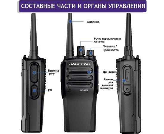 Рация Baofeng BF-1909, 3800 мАч, 400-470 МГц, 16 каналов, 10 Вт 00029149 – изображение 8