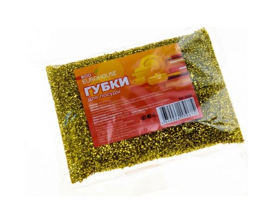 Губка EUROHOUSE из поролона с металлической нитью, серебро/золото, 1 шт 13283 