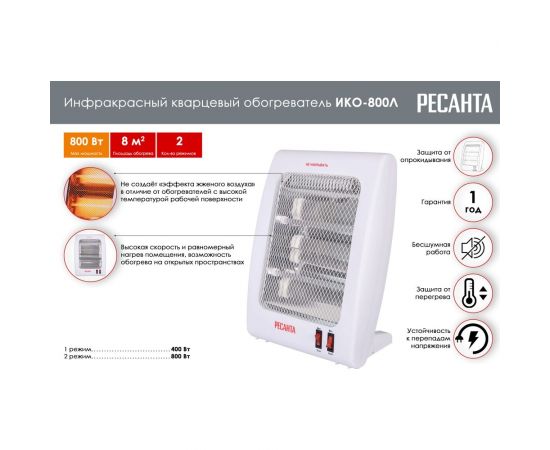 Инфракрасный обогреватель Ресанта ИКО-800Л кварцевый 67/5/9 – изображение 2