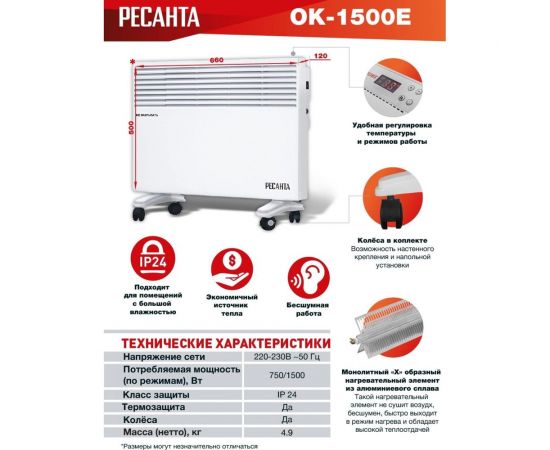Конвектор Ресанта ОК-1500Е LED 67/4/13 – изображение 2