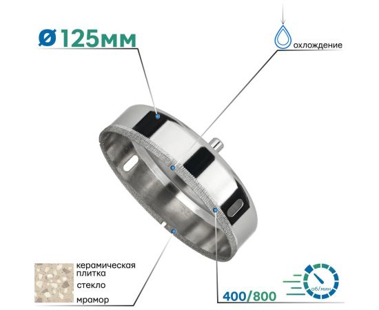 Коронка алмазная по керамике и стеклу 125x55 мм TORGWIN S98969 – изображение 3