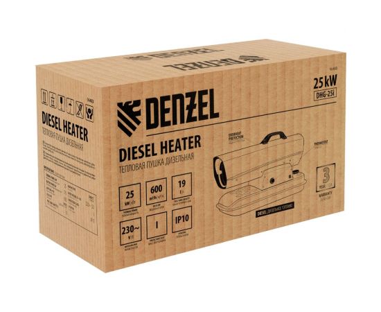 Дизельная тепловая пушка Denzel dhg-25i, 25 квт, 600 м3/ч, прямой нагрев, термостат 96483 – изображение 14