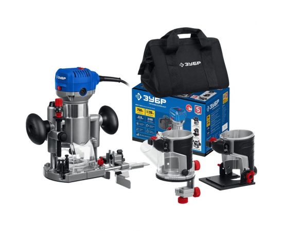 Кромочный фрезер ЗУБР Профессионал 750 вт, 3 основания, сумка ФПК-750Н 