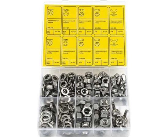 Набор шайб и гаек из нержавеющей стали KREPFIELD М8, М10, 194 предмета в кейсе Набор04метрика194 