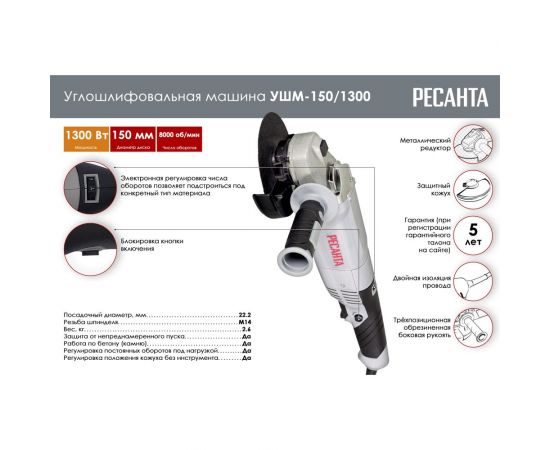 Углошлифовальная машина Ресанта УШМ-150/1300 75/12/6 – изображение 11