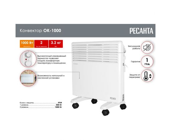 Конвектор электрический Ресанта ОК 1000 67/4/1 – изображение 2
