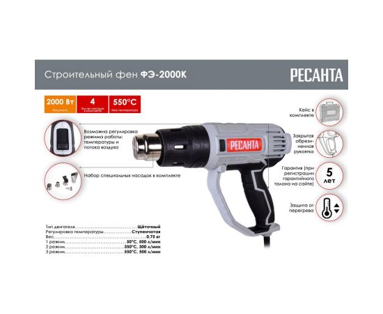 Строительный фен Ресанта ФЭ-2000К 75/2/1 – изображение 2