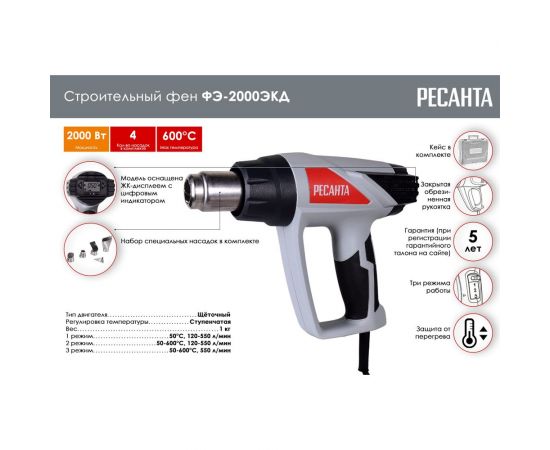 Строительный фен Ресанта ФЭ-2000ЭКД 75/2/3 – изображение 2