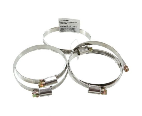 Червячный хомут РОССНА 60х80 мм 2 3/8"" нержавеющая сталь, винт, 5 шт. Р860708 DIY 