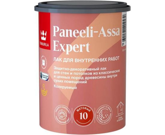 Лак для дерева Tikkurila paneeli-assa expert акрилатный, полуматовый, база EP, 0.9 л 253715 