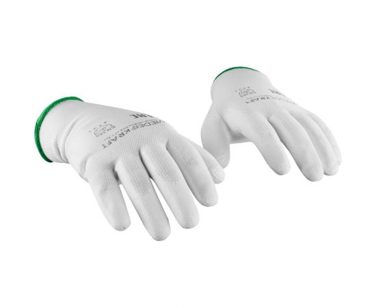 Белые лёгкие бесшовные защитные перчатки эргономичной формы из нейлона WIEDERKRAFT WDK-PU01W / M – изображение 2