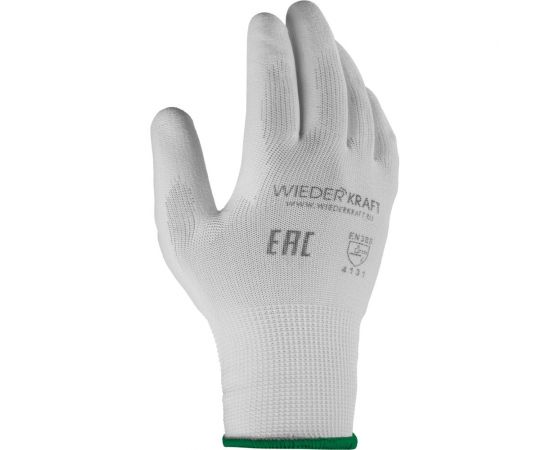 Белые лёгкие бесшовные защитные перчатки эргономичной формы из нейлона WIEDERKRAFT WDK-PU01W / M – изображение 9