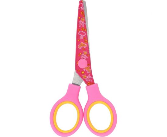 Школьные ножницы Schoolformat ПРИНЦЕССА безопасные, 130 мм., ручки пластиковые с резиновыми вставками, розовый, с принтом на лезвиях НШ-ПР 