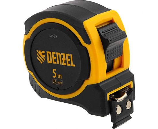 Рулетка Denzel 5 м, 25 мм, двухкомпонентный корпус, магнитный обрезиненный зацеп 31532 
