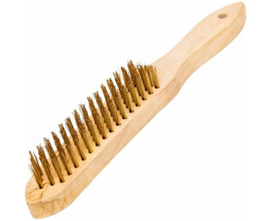 Щетка по металлу BEOROL латунная, 5 рядов, деревянная ручка, витая проволока 245313 