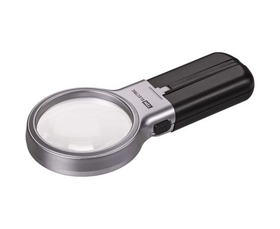 Круглая ручная лупа TDM d 60 мм, 3-х кратное увеличение, рукоятка-трансформер, LED подсветка, 2хАА SQ1025-0903 – изображение 2
