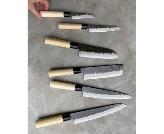 Нож кухонный поварской hammered finish длина лезвия 210 мм, сталь vg-10, 3 слоя, рукоять магнолия TOJIRO F-1115 – изображение 3