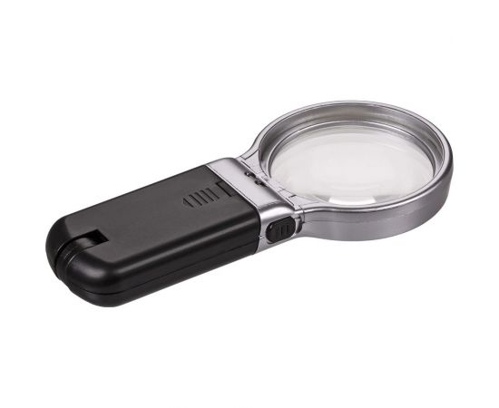 Круглая ручная лупа TDM d 60 мм, 3-х кратное увеличение, рукоятка-трансформер, LED подсветка, 2хАА SQ1025-0903 – изображение 3