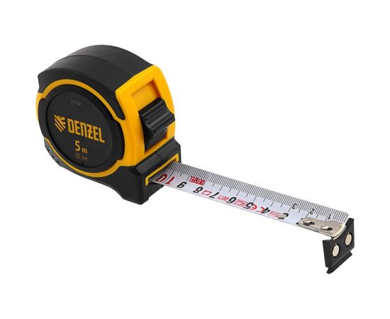 Рулетка Denzel 5 м, 25 мм, двухкомпонентный корпус, магнитный обрезиненный зацеп 31532 – изображение 4