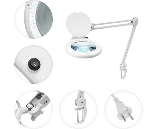 Настольная круглая лупа REXANT на струбцине 5Х с подсветкой 84 LED, белая 31-0503 – изображение 5