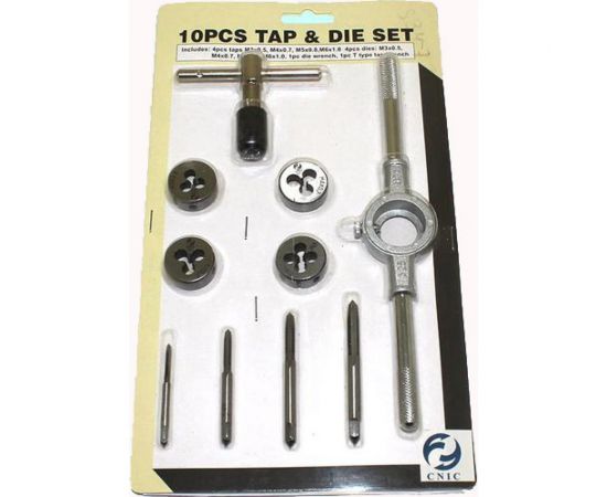 Комплект резьбонарезного инструмента: вороток и плашкодержатель CNIC и по 4 метчика и плашки М3-М6 9ХС ре 10 поз. 38477 
