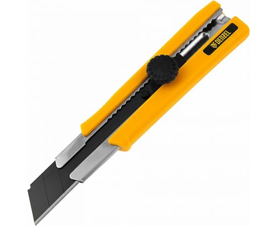 Нож DENZEL 25 мм, сменное лезвие, SK4, корпус из TPR, металлическая направляющая, винтовой фиксатор 78945 