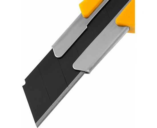 Нож DENZEL 25 мм, сменное лезвие, SK4, корпус из TPR, металлическая направляющая, винтовой фиксатор 78945 – изображение 4