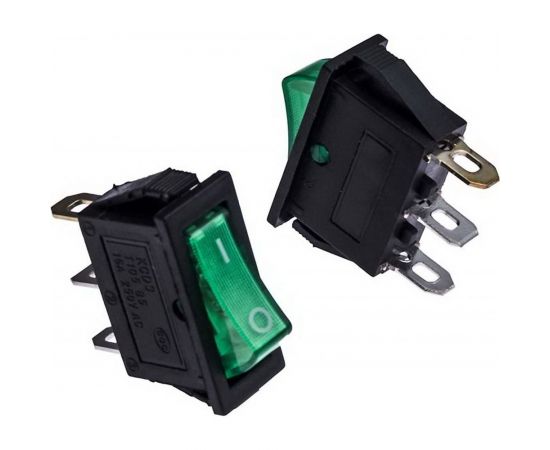 Клавишный переключатель Pro Legend ON-OFF, 3 контакта, зеленая кнопка, подсветка PL2420 