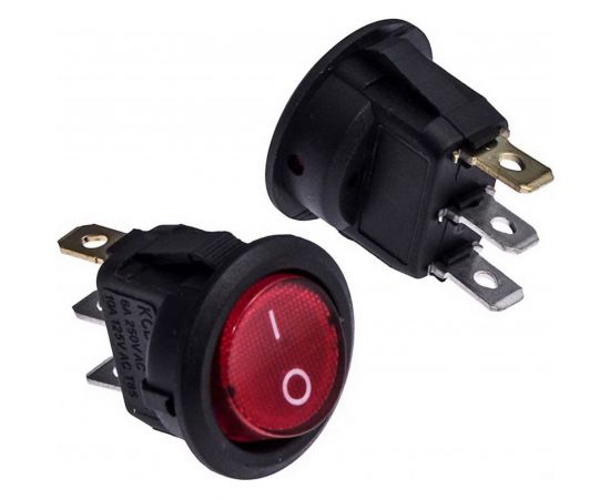Клавишный переключатель Pro Legend круглый ON-OFF, 3 контакта, красная кнопка, подсветка PL2406 