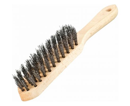 Щетка по металлу BEOROL стальная, 5 рядов, деревянная ручка, витая проволока 245312 