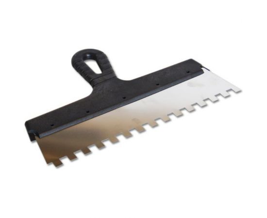 Фасадный шпатель EUROTEX 300 мм зуб 10х10 нержавеющая сталь пластмассовая ручка 020607-010-300 