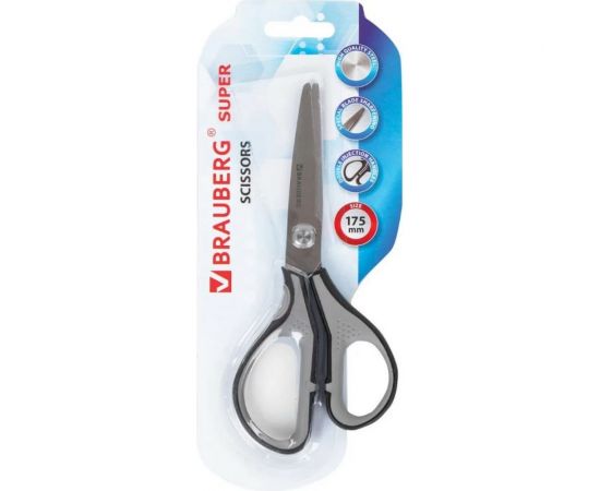 Ножницы BRAUBERG SUPER 175 мм, серо-черные, 2-х сторонняя заточка 237295 – изображение 11