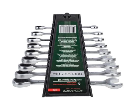 Набор комбинированных трещоточных ключей ROCKFORCE 8-19мм 9 предметов RF-51092 – изображение 2