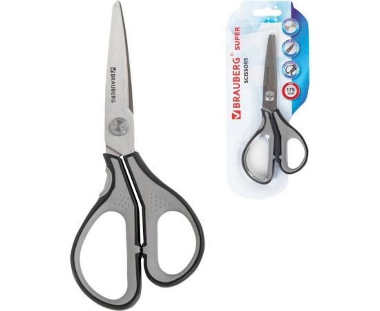 Ножницы BRAUBERG SUPER 175 мм, серо-черные, 2-х сторонняя заточка 237295 – изображение 3