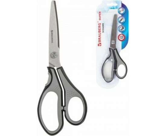 Ножницы BRAUBERG SUPER, 230 мм., серо-черные, 2-х сторонняя заточка 237297 – изображение 3